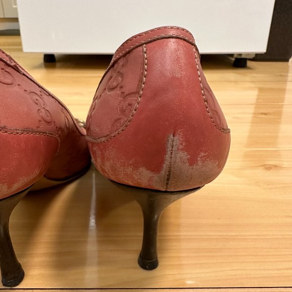 GUCCI Pump Leather HORSEBIT BAMBOO Gold HW Round Toe Sz 6.5 Pink Rose - Picture 7 of 10